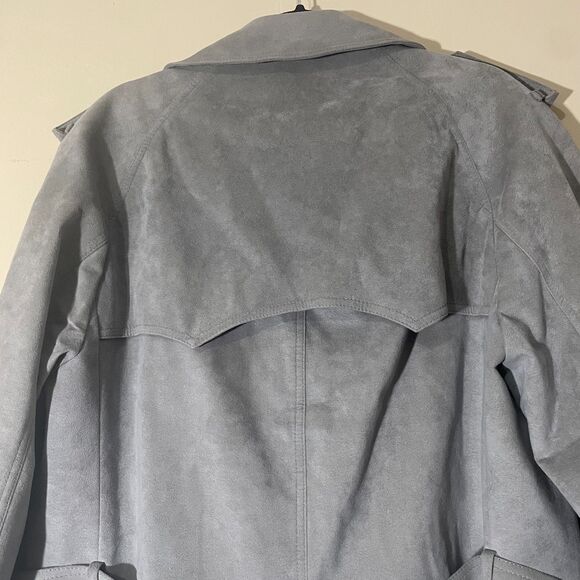 Jeffrey Banks For Lakeland Mens Coat 42L Gray Ultra Suede Double Breasted Trench - Picture 10 of 16